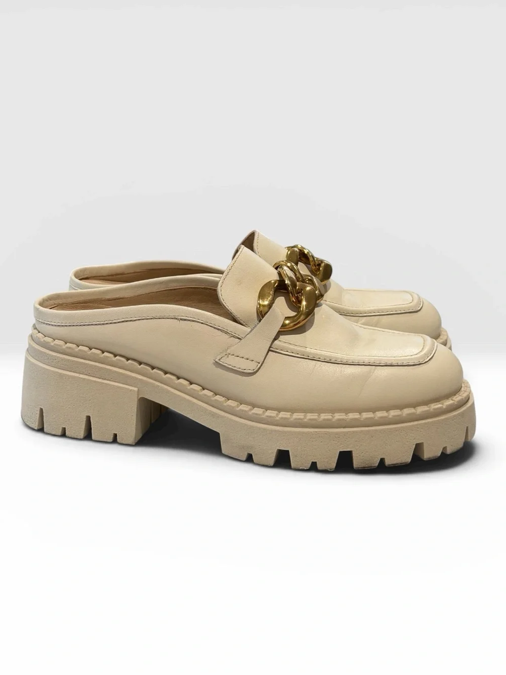 Free People Lyra Link Loafer Mules in Bone Women's Size 10.5 y2K